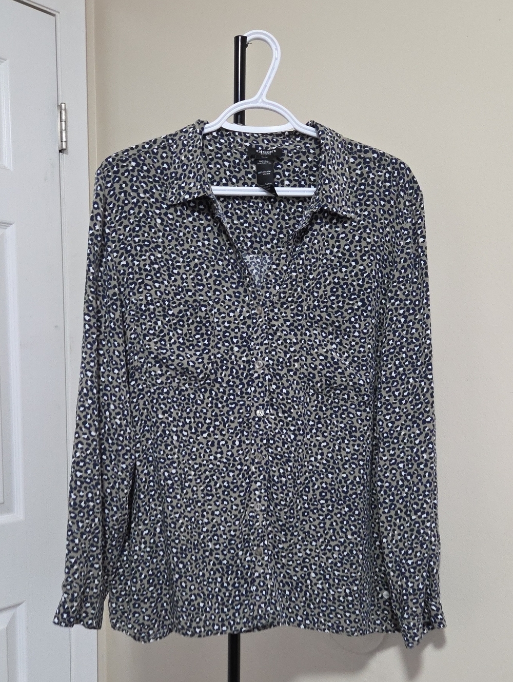 Olsen Button-Down Leopard Print Shirt - Black & White